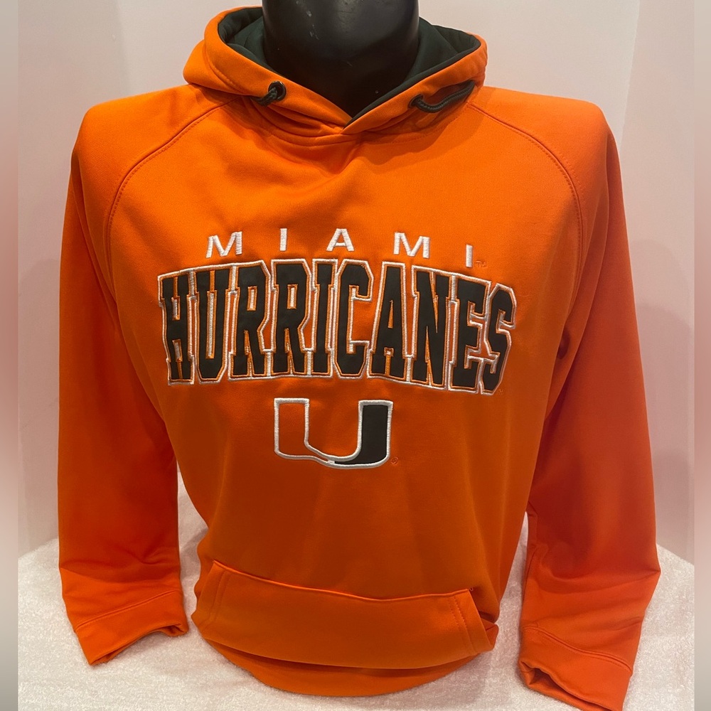 Adult University of Miami Hurricanes Orange Hoodie Sweatshirt with pockets.
